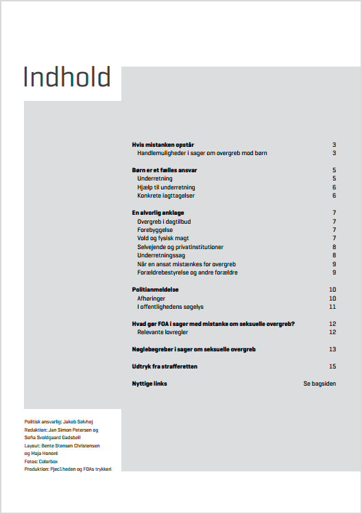 Eksempel på indholdsfortegnelse og kolofon